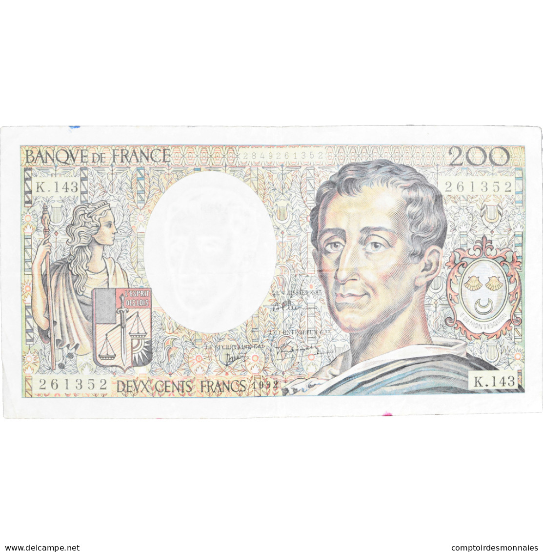 France, 200 Francs, Montesquieu, 1992, K.143261352, TB, KM:155e - 200 F 1981-1994 ''Montesquieu''