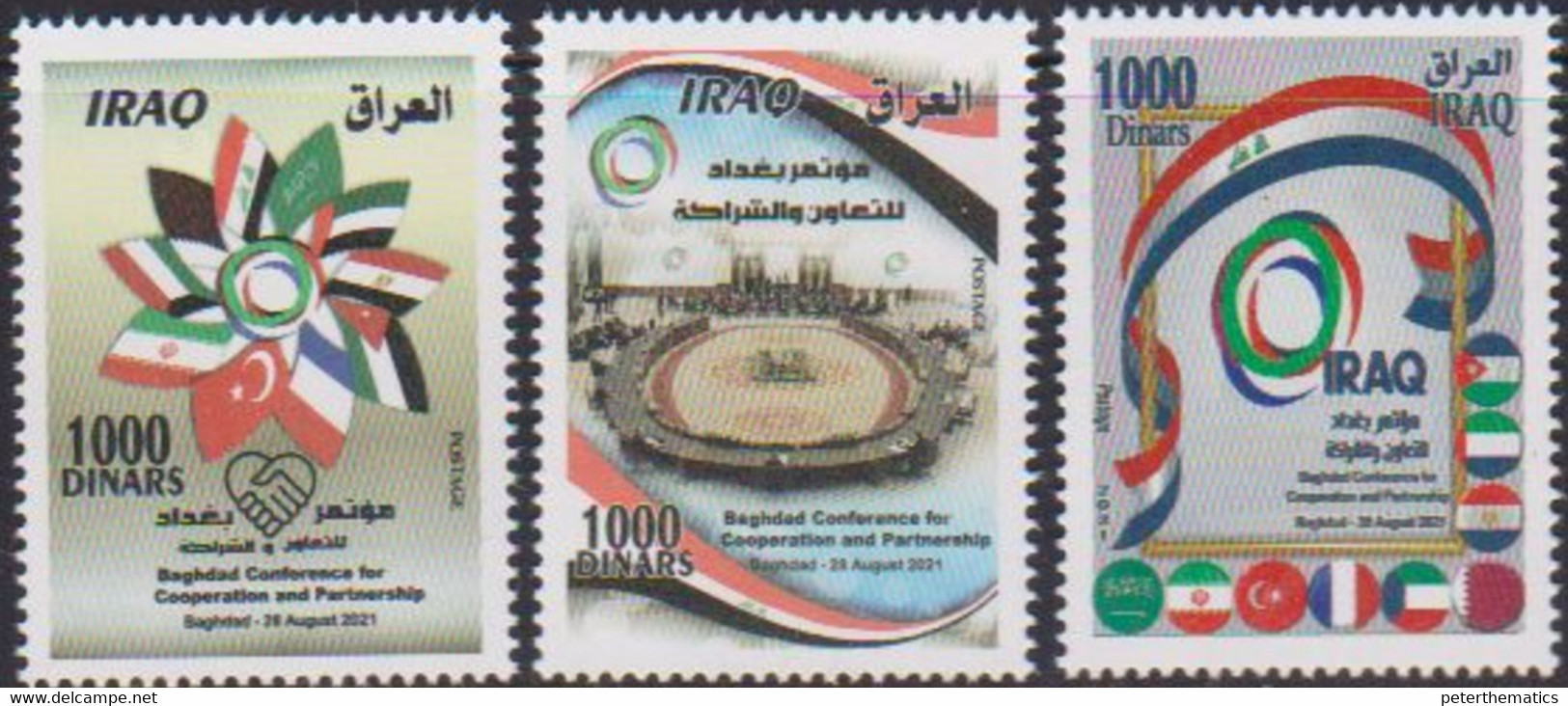 IRAQ, 2021, MNH, BAGHDAD CONFERENCE  FOR COOPERATION AND PARTNERSHIP, FLAGS, 3v - Autres & Non Classés