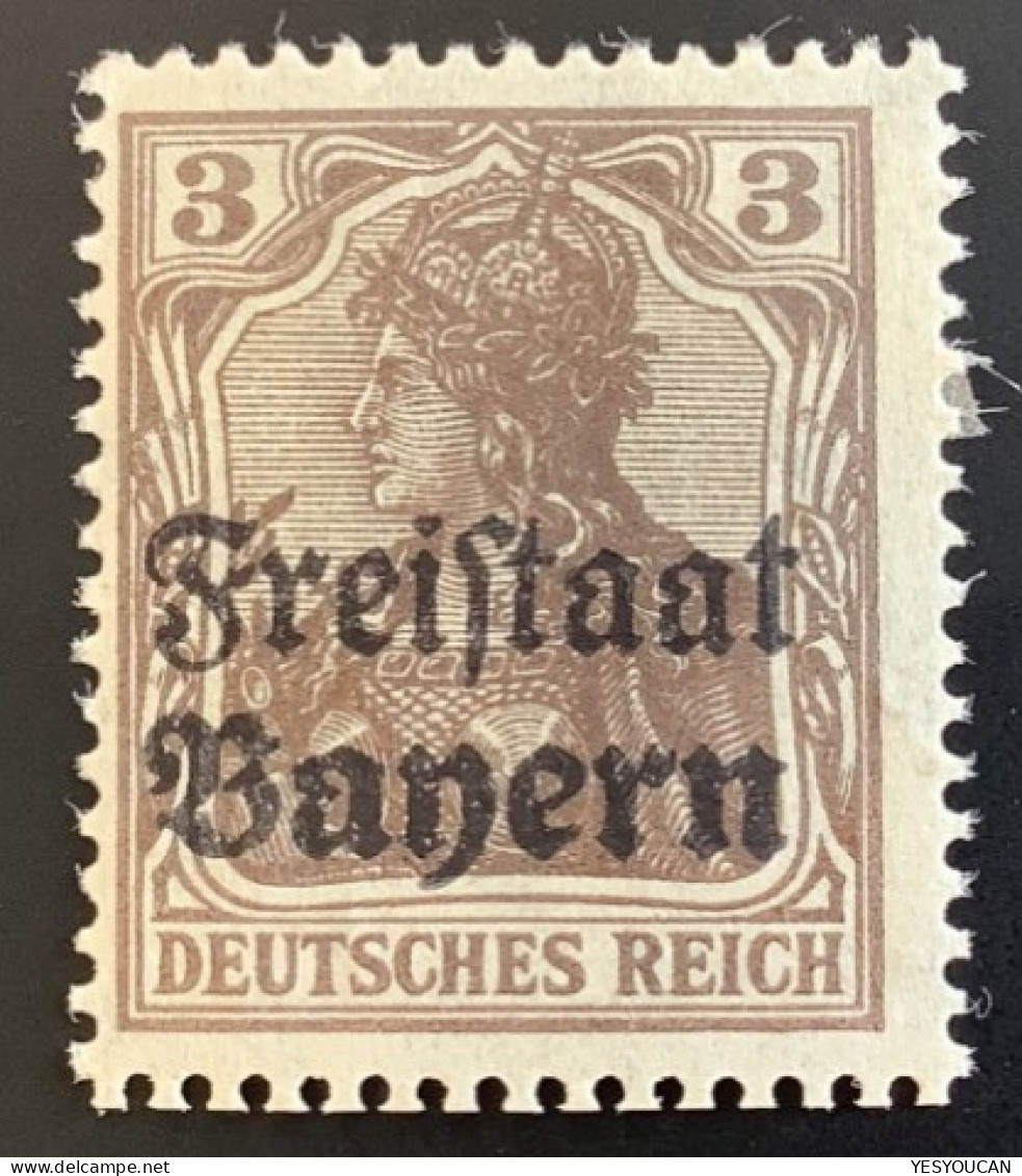 Mi 137c * SELTENE FARBE SCHWARZBRAUN Gepr Bauer BPP Tadellos Ungebraucht, Bayern 1919 3 Pf Germania (mint - Mint
