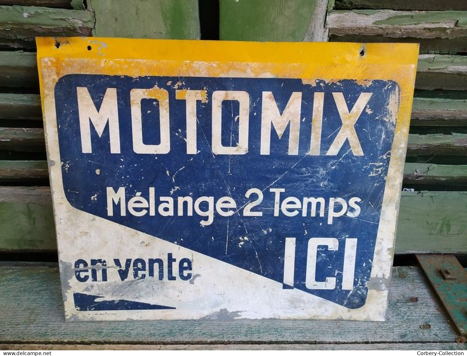 Rare Ancienne Enseigne Publicitaire Tôle & Papier Motomix Mélange 2 Temps En Vente Ici - Brandstoffen