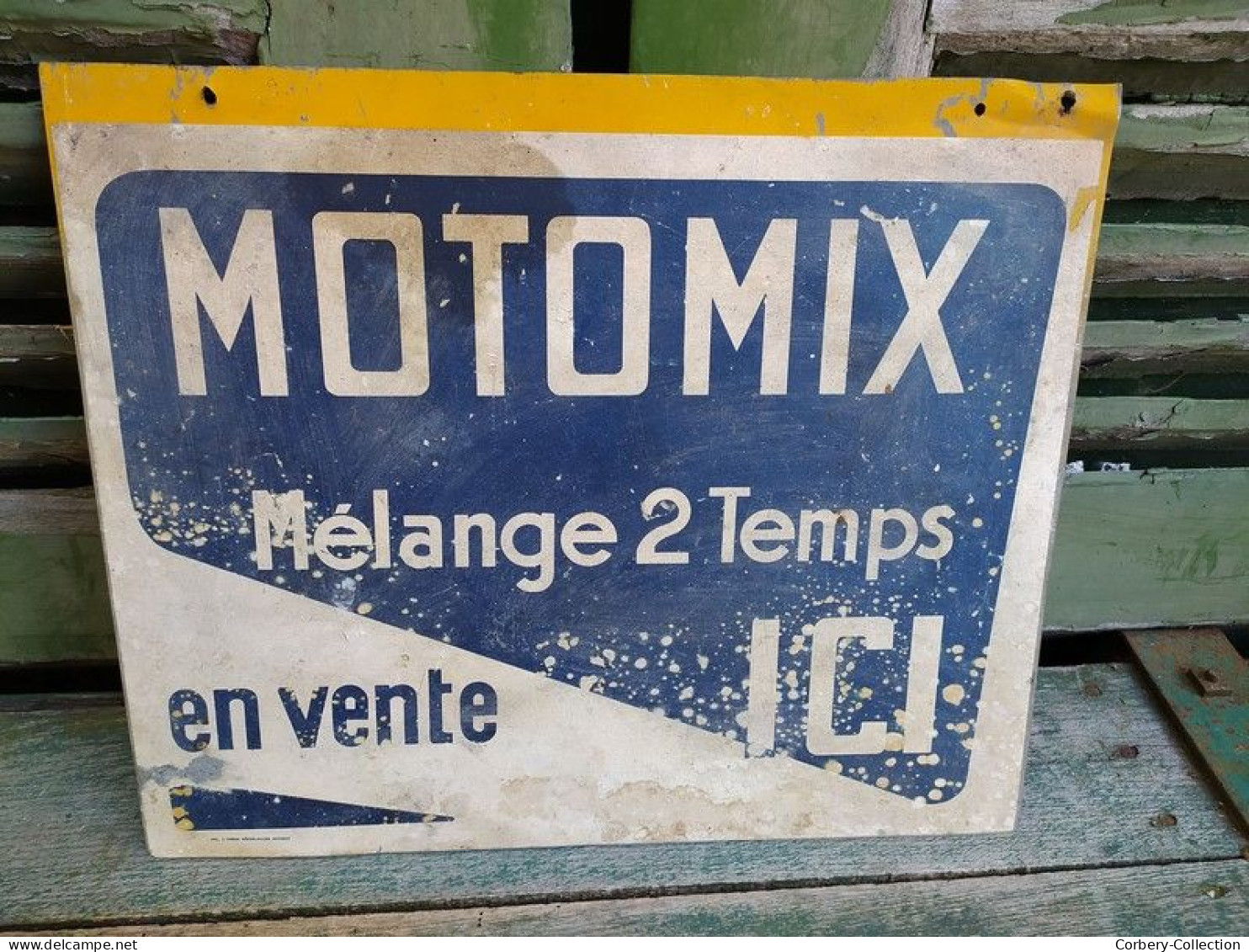 Rare Ancienne Enseigne Publicitaire Tôle & Papier Motomix Mélange 2 Temps En Vente Ici - Öl & Benzin