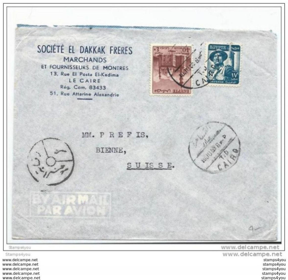 62 - 55 - Enveloppe Envoyée De Cairo En Suisse - Fournisseur De Montres Cairo ! - Horlogerie