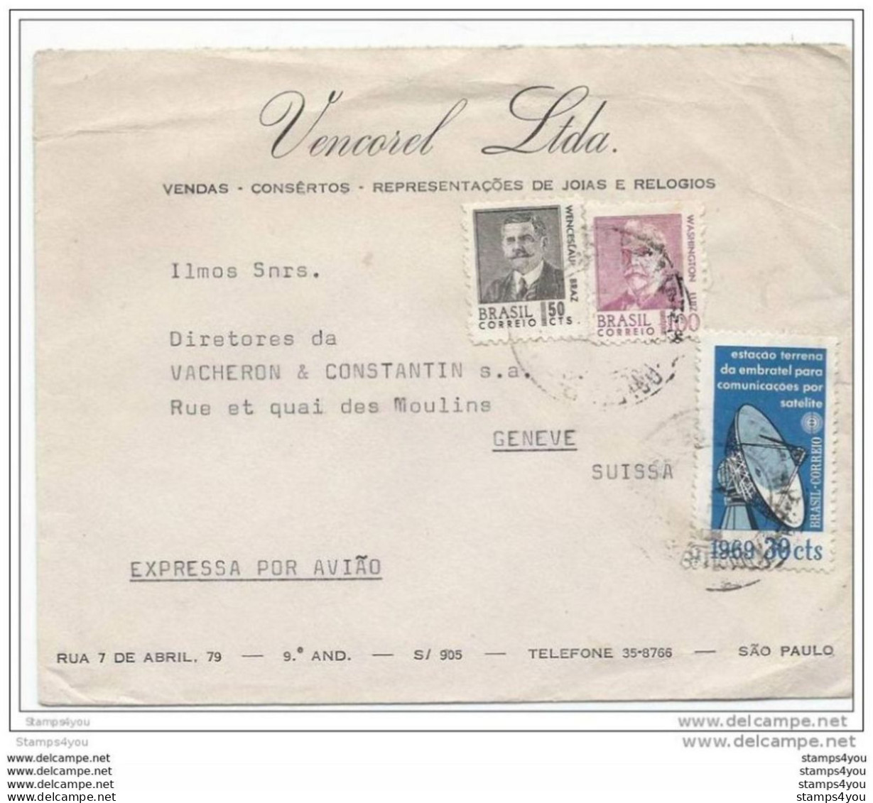 29 - 59 - Enveloppe  Exprès Envoyée Du Brésil En Suisse - Destinataire Vacheron Et Constantin - Horlogerie