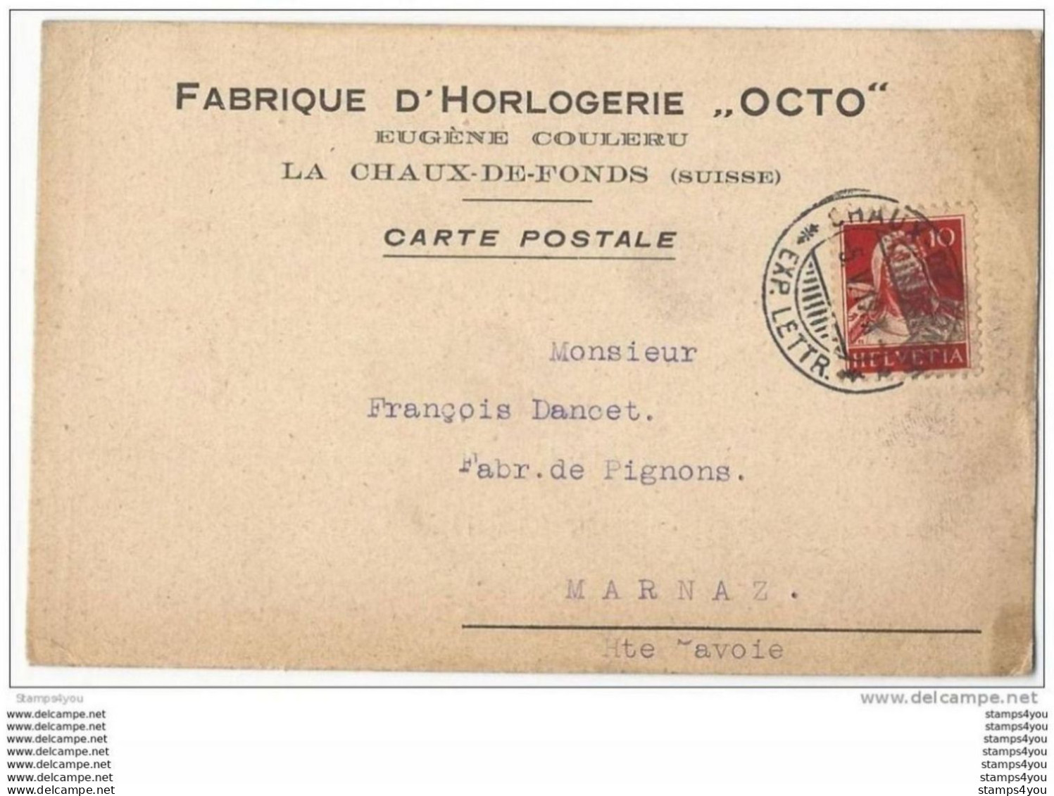 51 - 46 - Carte Suisse Envoyée De   La Fabrique D'Horlogerie "OCTO" 1919 - Horlogerie