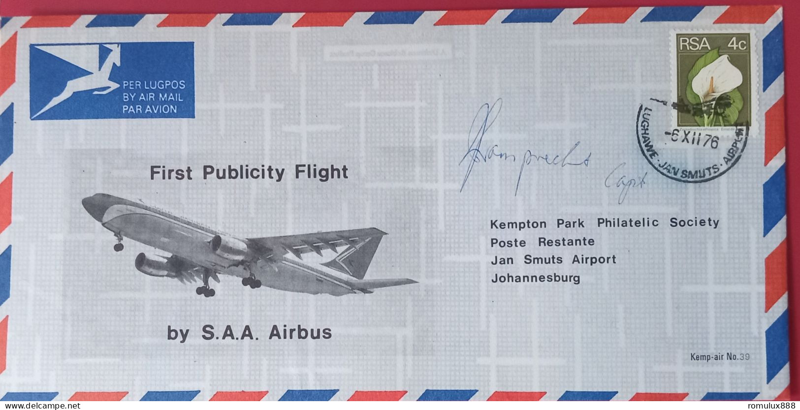 FIRST PUBLICITY S.A.A AIRBUS SIGNED BY CAPTAIN  1976 - Brieven En Documenten