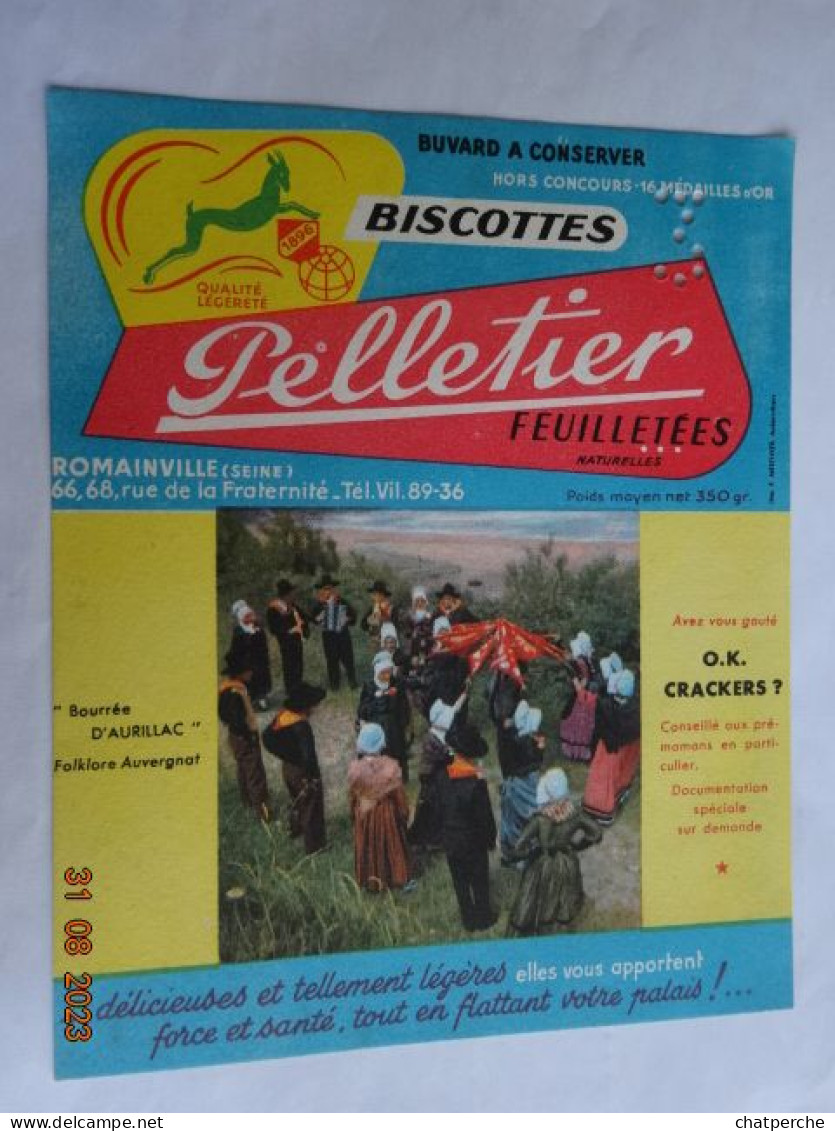 BUVARD BLOTTING PAPER  BISCOTTES  PELLETIER FEUILLETEES FOLKLORE AUVERGNAT BOURREE D'AURILLAC - Biscottes