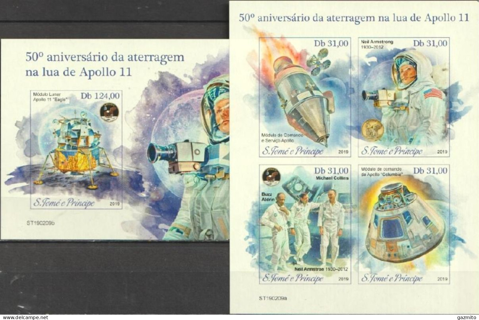 S. Tomè 2019, Space, Apollo 11, 4val In BF +BF IMPERFORATED - Africa