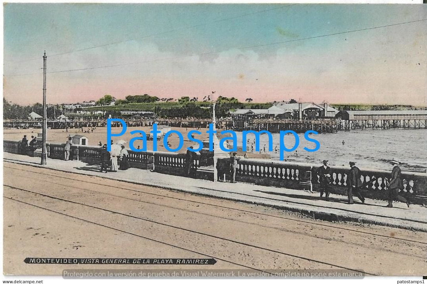 212835 URUGUAY MONTEVIDEO VISTA GENERAL DE LA PLAYA RAMIREZ & RAILROAD POSTAL POSTCARD - Uruguay