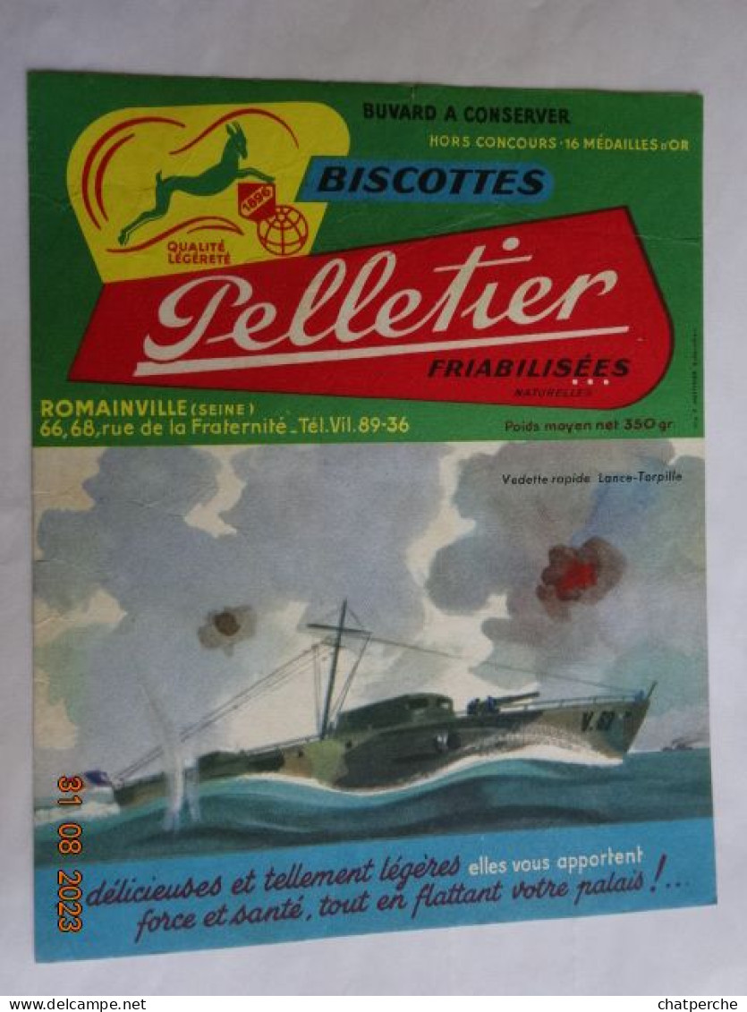 BUVARD BLOTTING PAPER  BISCOTTES  PELLETIER FEUILLETEES VEDETTE RAPIDE LANCE-TORPILLE - Biscottes