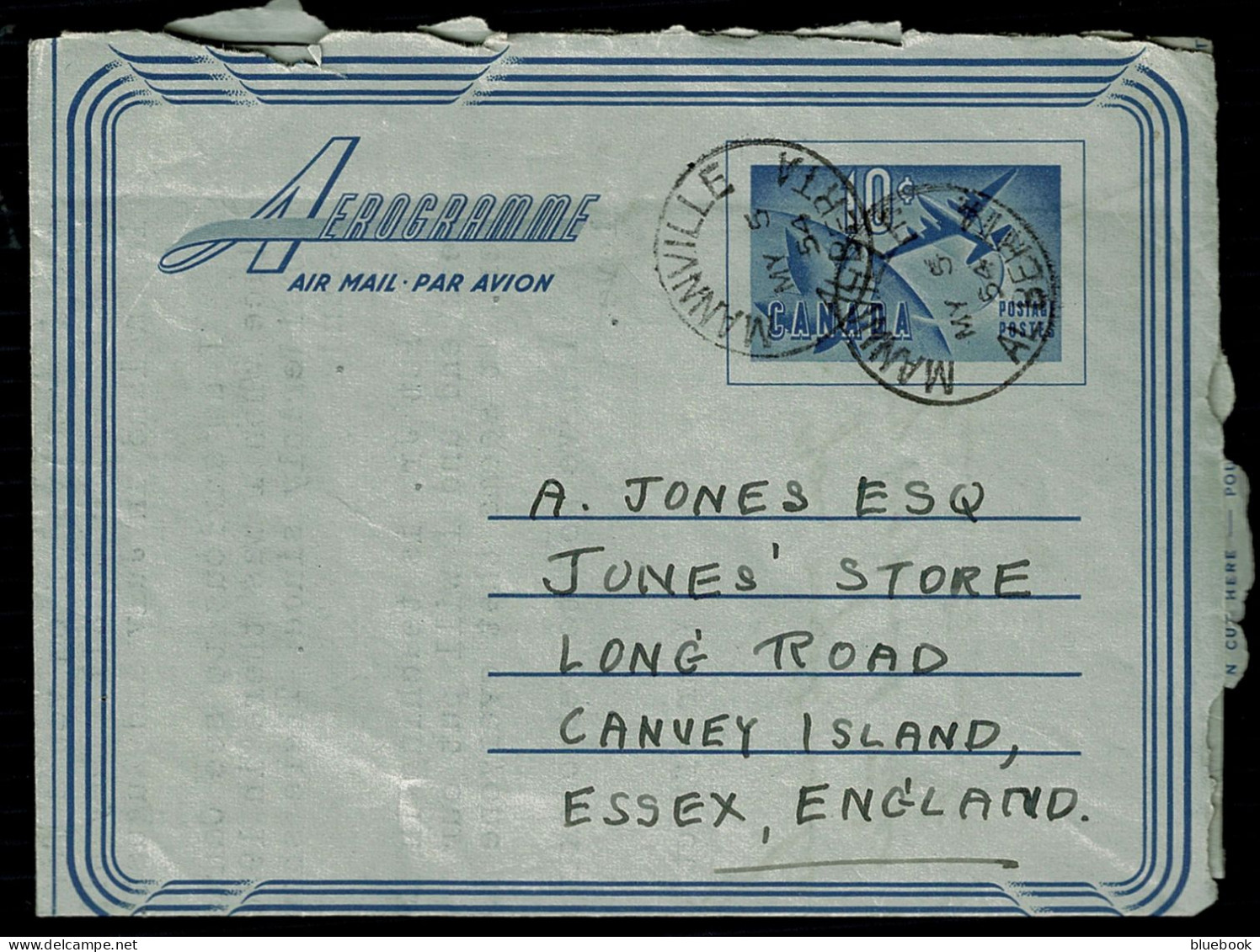 Ref 1630 - 1954 Canada 10c Aerogramme - Small Village - Mannville Alberta To Canvey Isle UK - Lettres & Documents