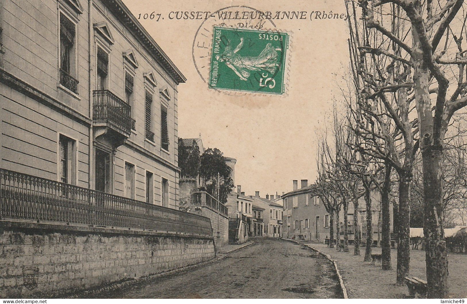 CUSSET VILLEURBANNE (Rhône) La Place Circulée 1911 Timbre Semeuse 5c - Villeurbanne