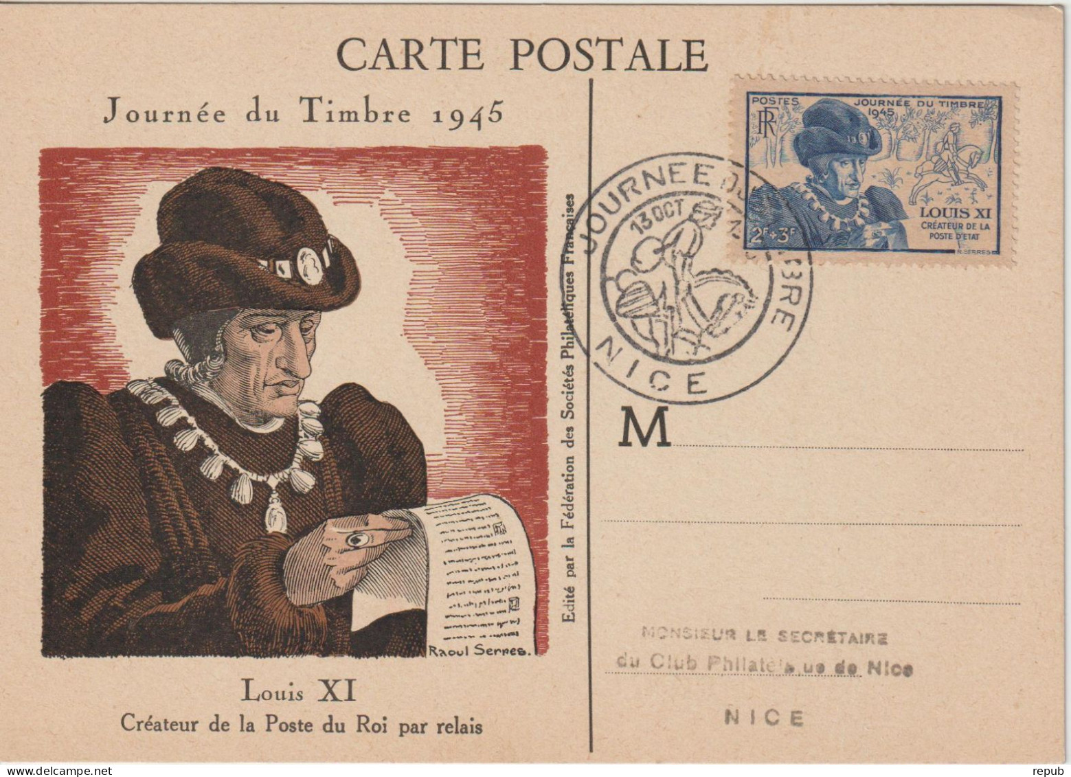 France Carte Maximum 1945 Journée Du Timbre Nice 743 - 1940-1949