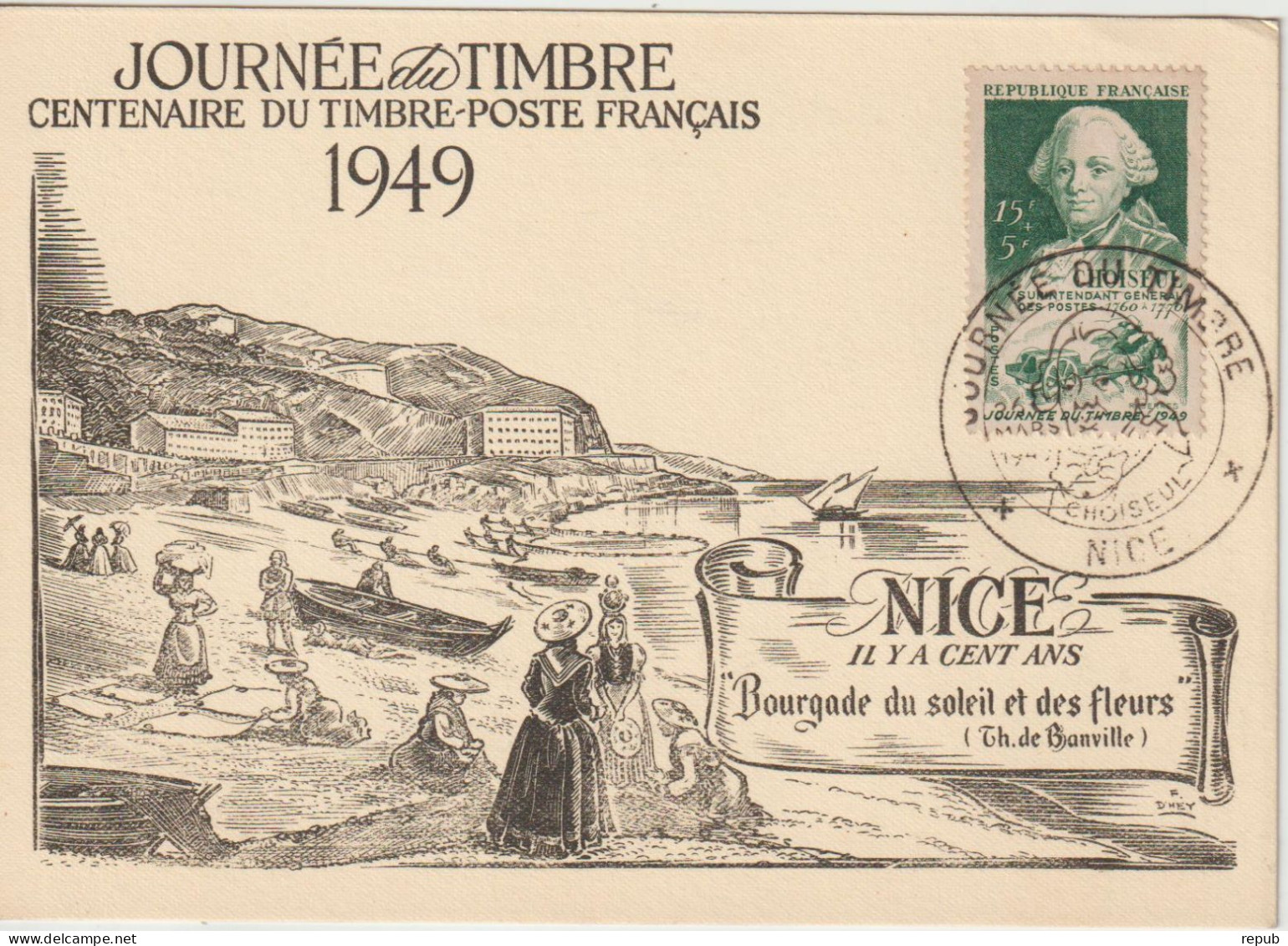 France Carte Maximum Journée Du Timbre 1949 Nice 828 - 1940-1949