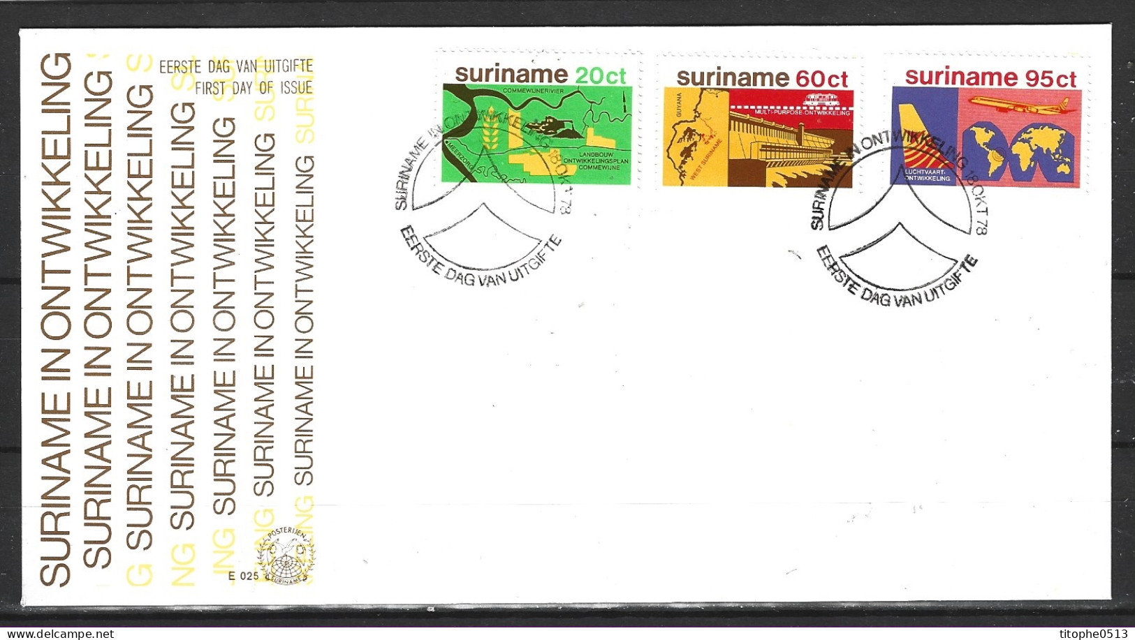 SURINAM. Timbres Issus Du BF 26 Sur Enveloppe 1er Jour (FDC) De 1978. Avion/Barrage. - Agua