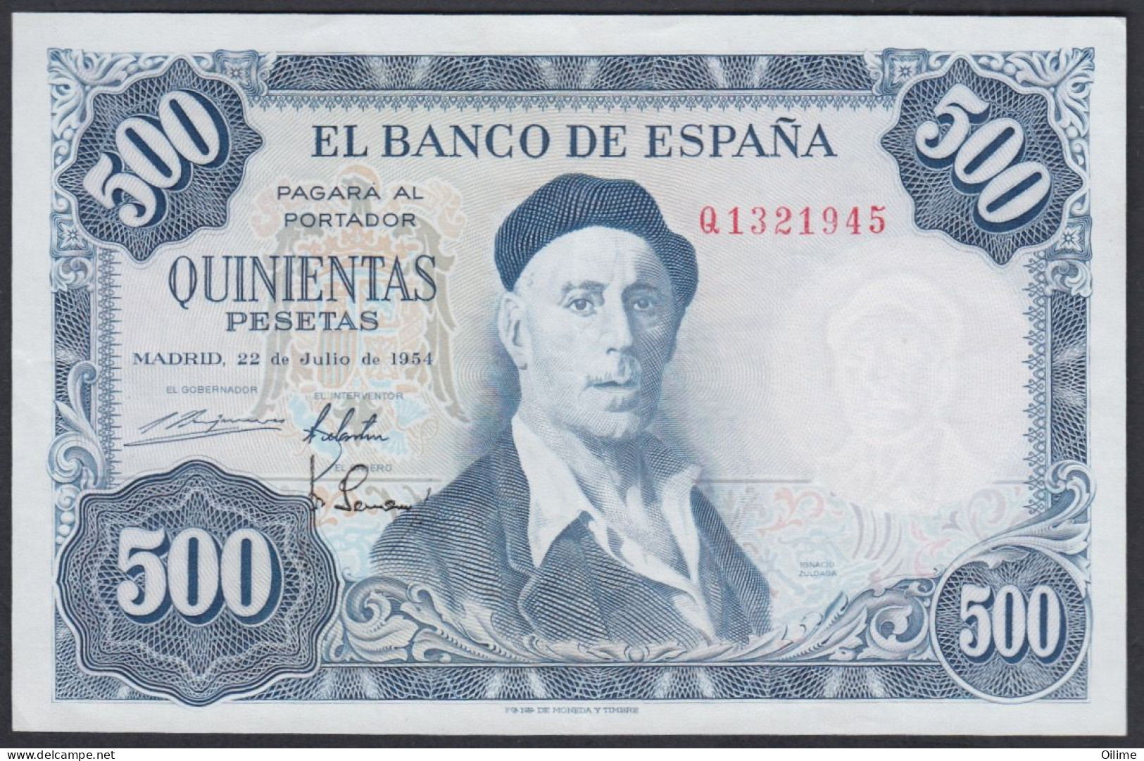 BILLETE DE 500 PESETAS DE 1954. PICK 148 SERIE Q. SC- - 100 Pesetas