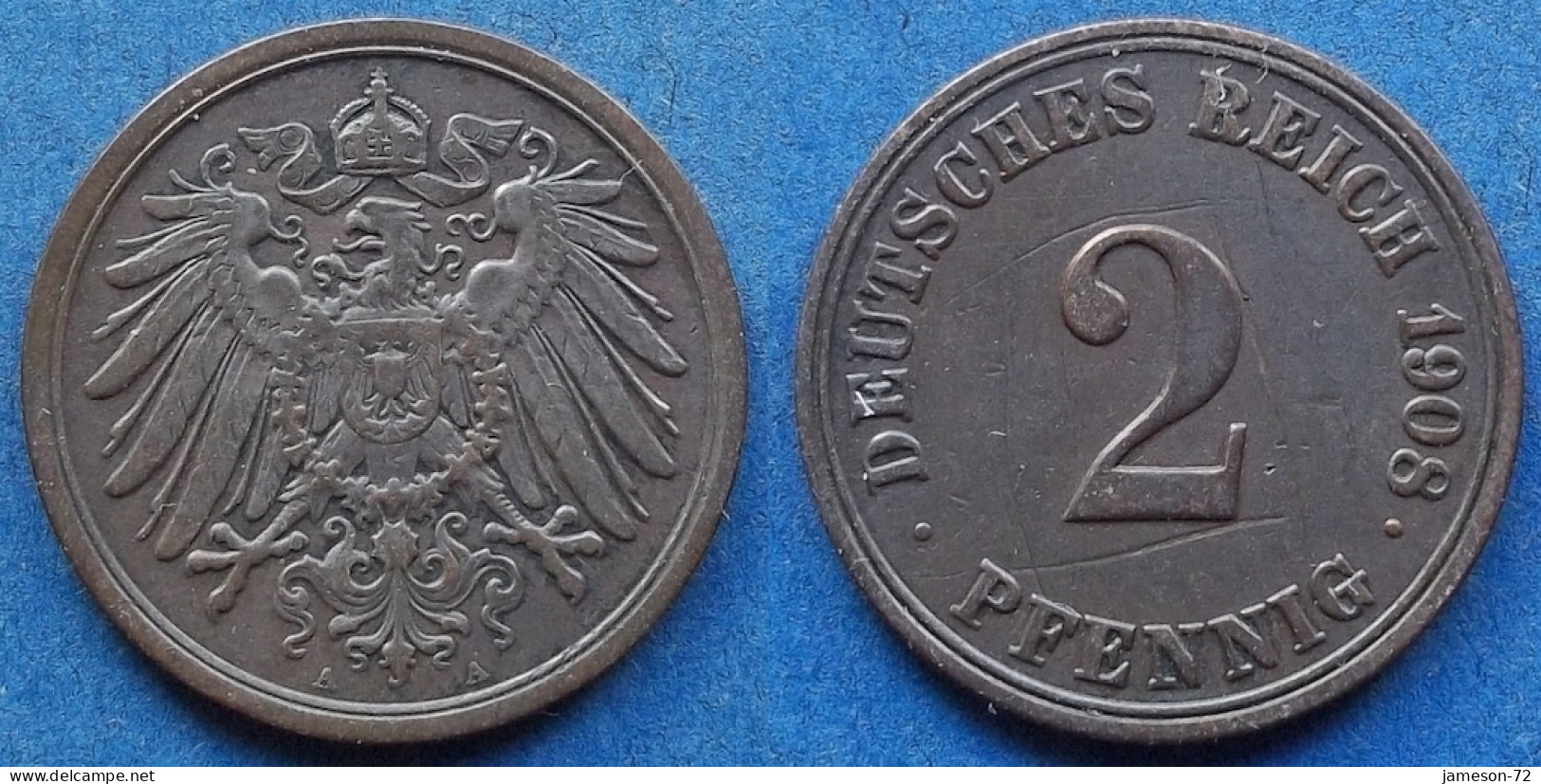 GERMANY - 2 Pfennig 1908 A KM# 16 Empire (1871-1918) - Edelweiss Coins - 2 Pfennig