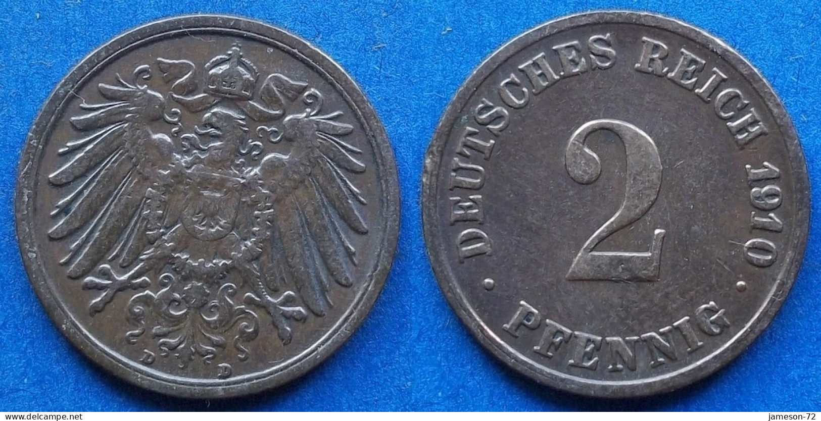 GERMANY - 2 Pfennig 1910 D KM# 16 Empire (1871-1918) - Edelweiss Coins - 2 Pfennig