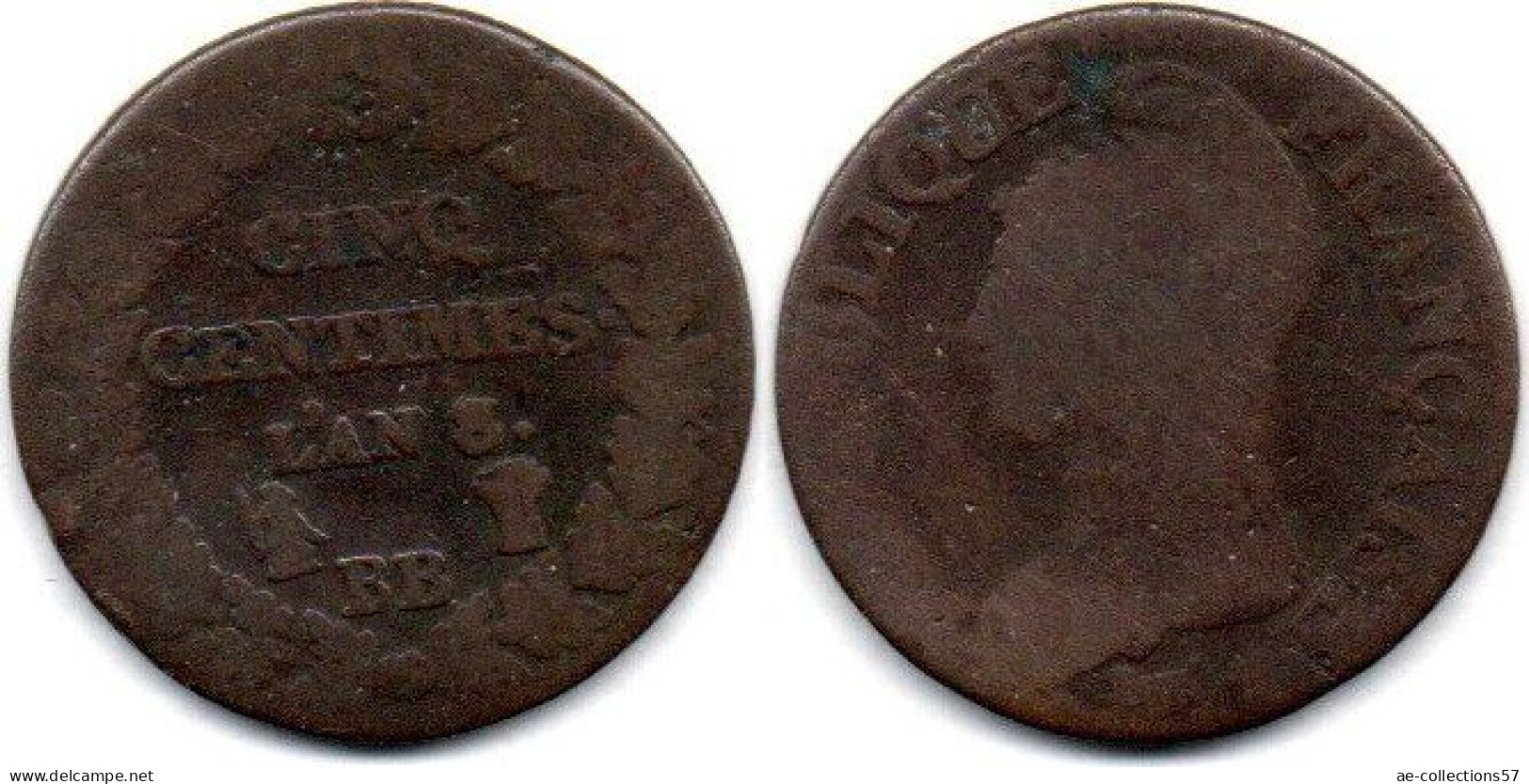 MA 24532  /  5 Centimes An 8 Sur An 5 BB B/B+ - 1792-1804 First French Republic