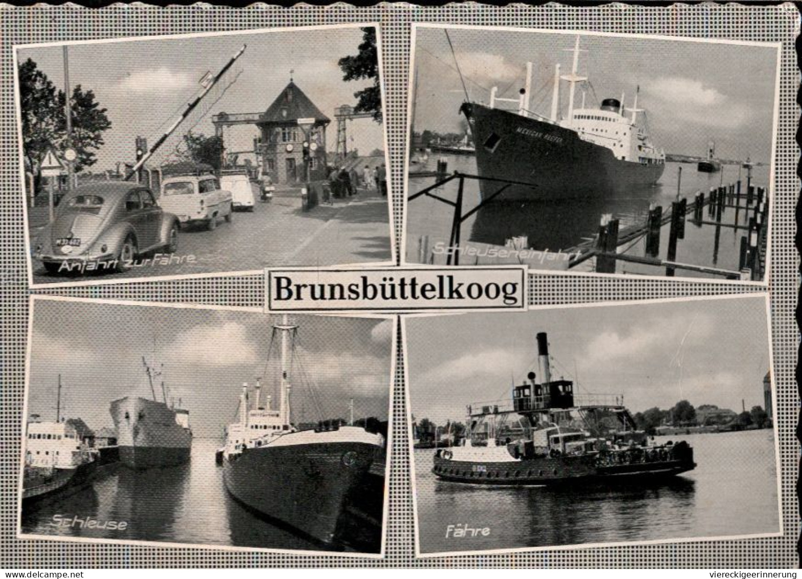 ! Ansichtskarte Brunsbüttelkoog, Autos, Cars, VW Käfer, Ships, Schiffe - Turismo