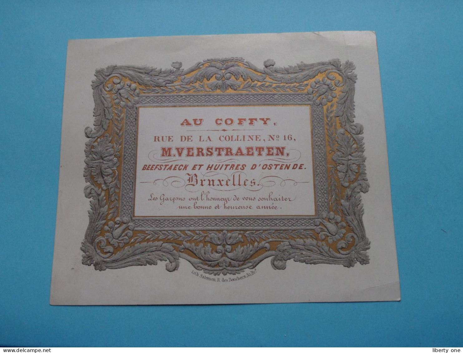 Calendrier 1856 - AU COFFY Rue De La Colinne BRUSSEL > M. VERSTRAETEN ( Carte PORCELAINE - Lith. SALOMON ) CDV ! - Visitekaartjes