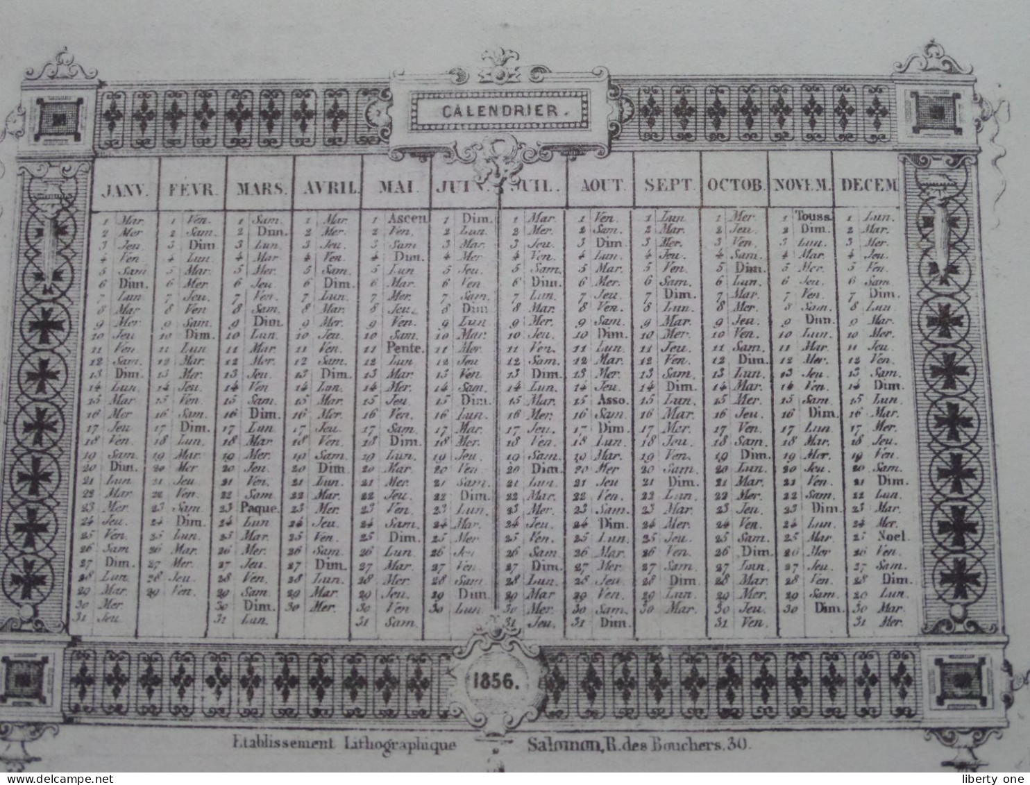 Calendrier 1856 - AU COFFY Rue De La Colinne BRUSSEL > M. VERSTRAETEN ( Carte PORCELAINE - Lith. SALOMON ) CDV ! - Cartes De Visite