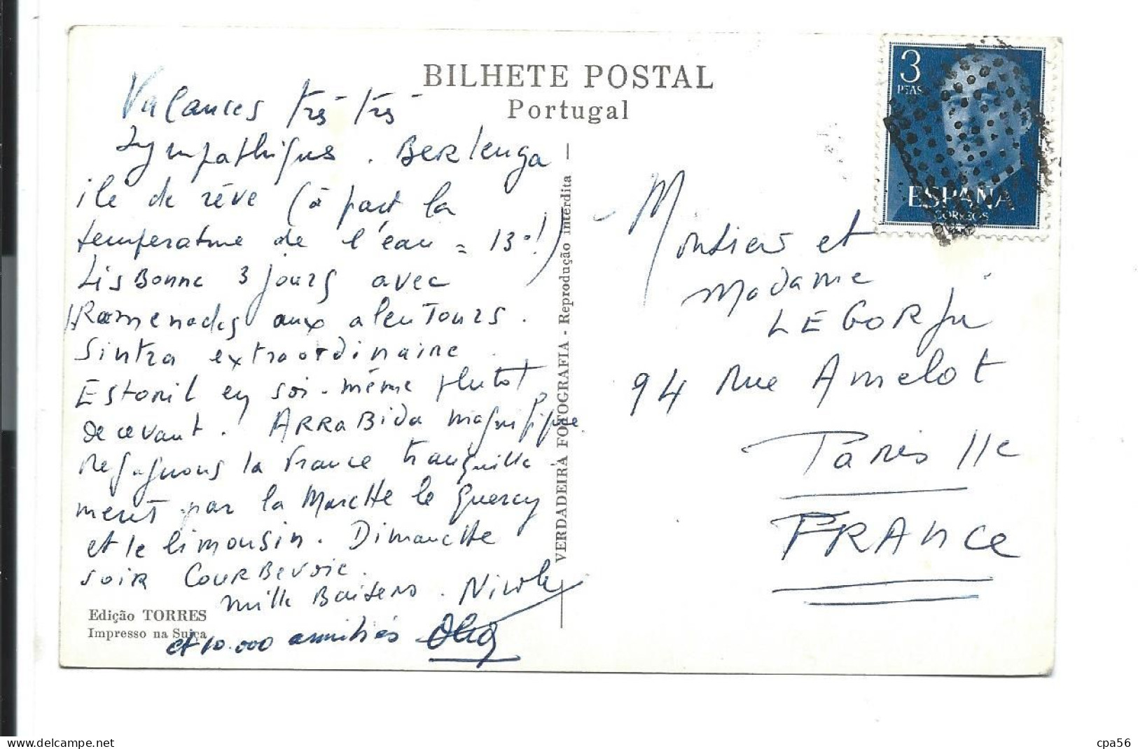 FRANCO CENSURE ? Cachet Pointillés Sur Carte Portugal - Lettres & Documents