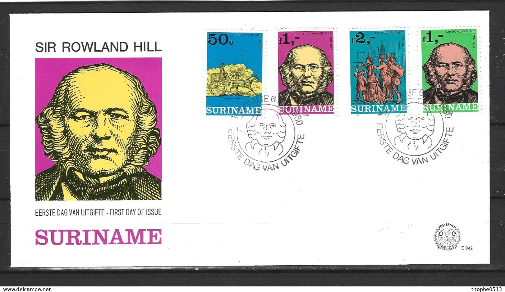 SURINAM. N°788-90 Sur Enveloppe 1er Jour (FDC) De 1980. Rowland Hill/London'80. - Rowland Hill