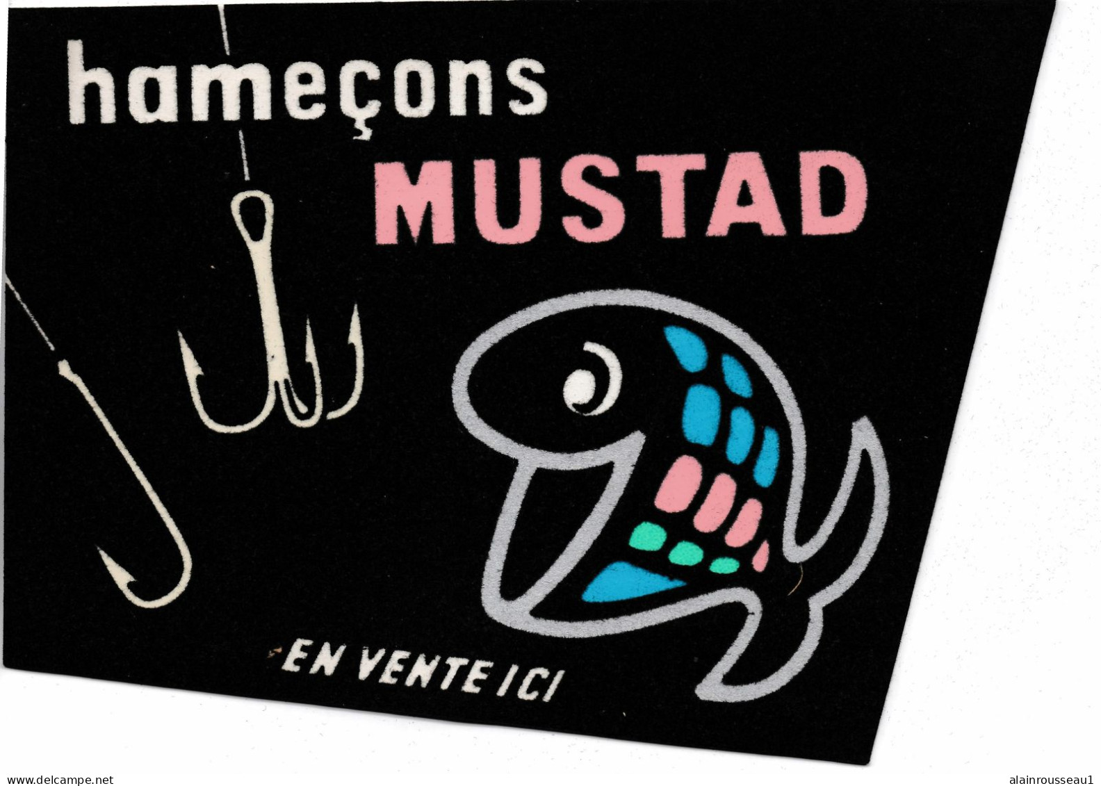 Affichette Cartonnée Publicitaire Texticolor Pour Les Hameçons Mustad - Pêche