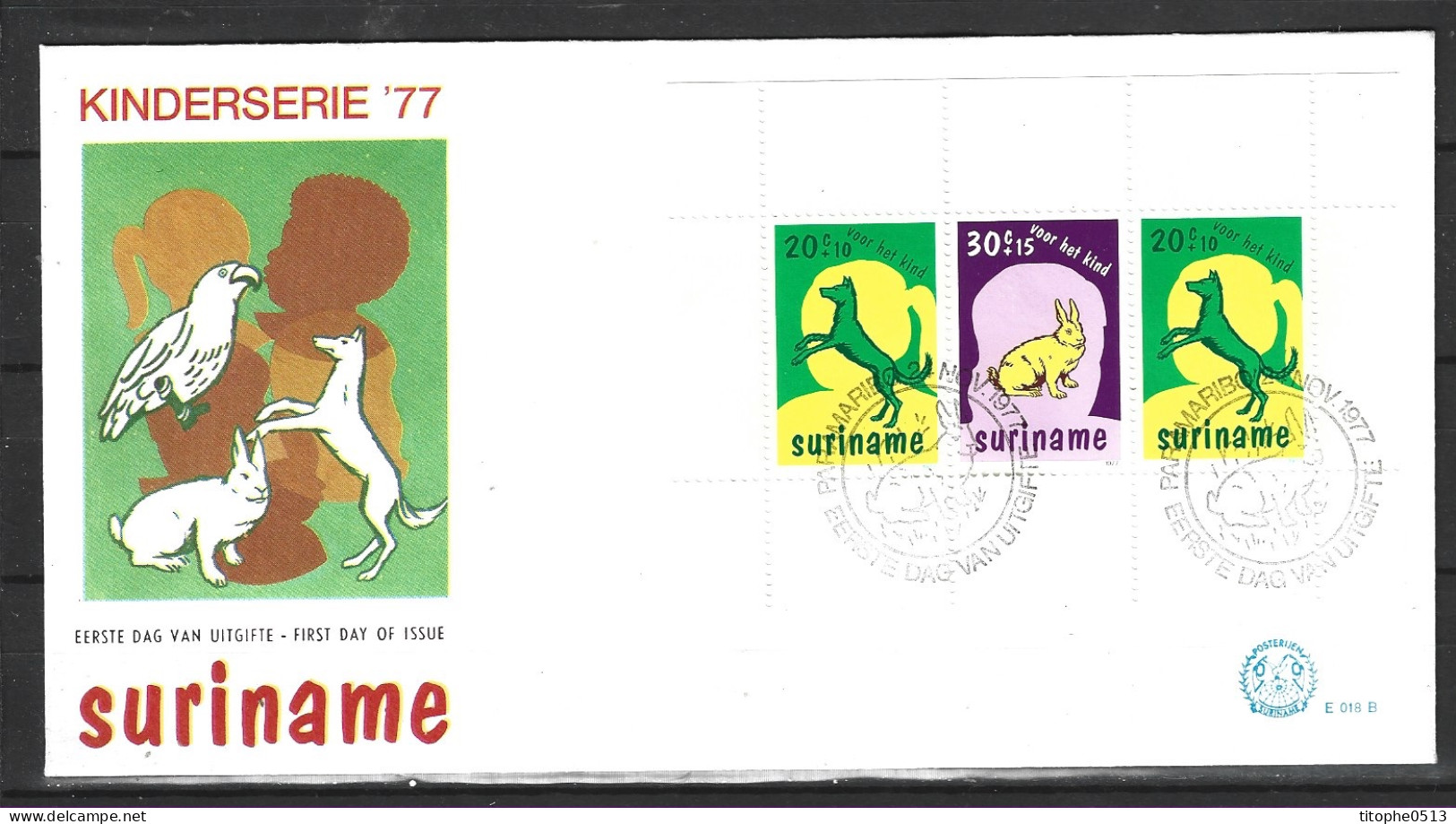 SURINAM. BF25 Sur Enveloppe 1er Jour (FDC) De 1977. Chien/Lapin. - Conejos