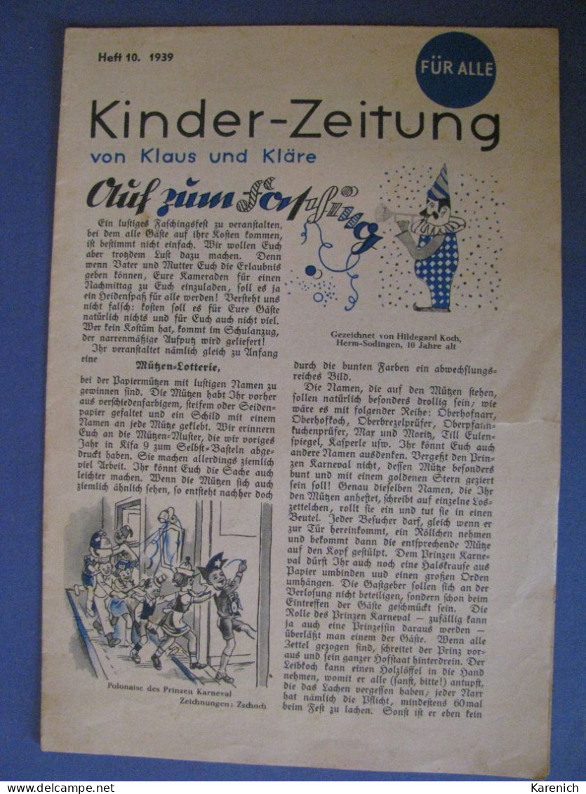 KINDER-ZEITUNG. VON KLAUS UND KLÄRE. REVISTA PARA NIÑOS. ALEMANIA. Nº 10. 1939. - Bambini & Adolescenti