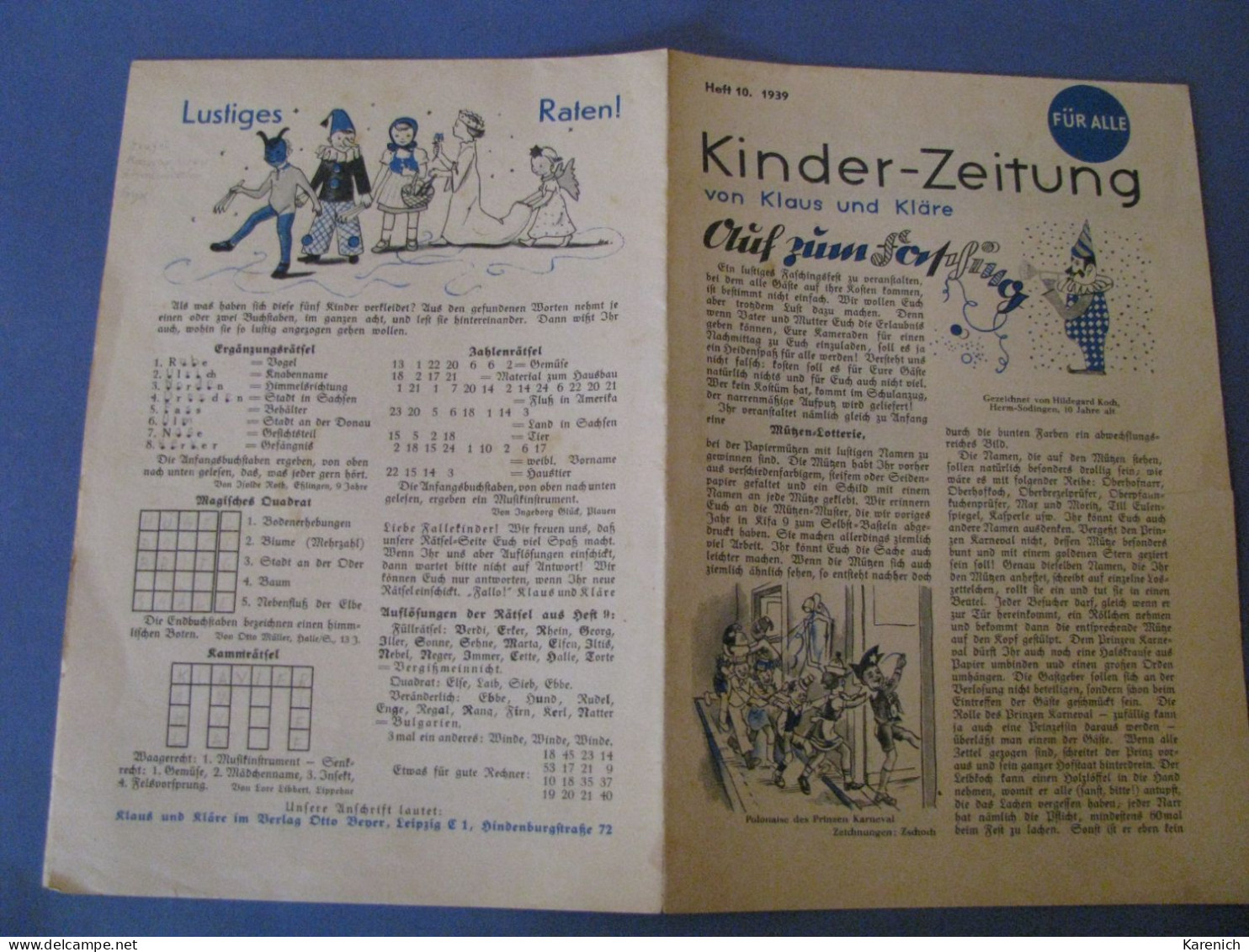 KINDER-ZEITUNG. VON KLAUS UND KLÄRE. REVISTA PARA NIÑOS. ALEMANIA. Nº 10. 1939. - Niños & Adolescentes