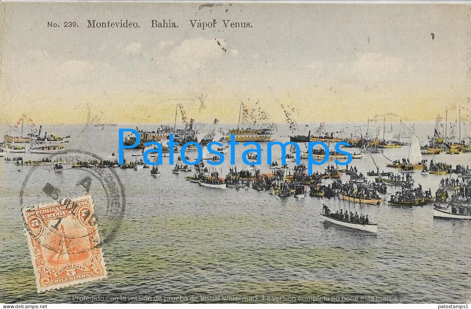 212894 URUGUAY MONTEVIDEO BAHIA SHIP VAPOR VENUS CIRCULATED TO UK POSTAL POSTCARD - Uruguay