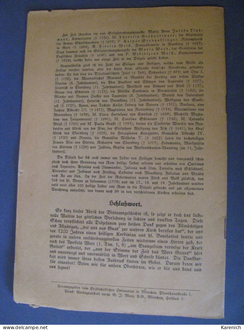 1200 JAHRE BISTUM MÜNCHEN UND FREISING. 1939. PUBLICACION RELIGIOSA DE DIÓCESIS DE MUNICH. - Christianisme