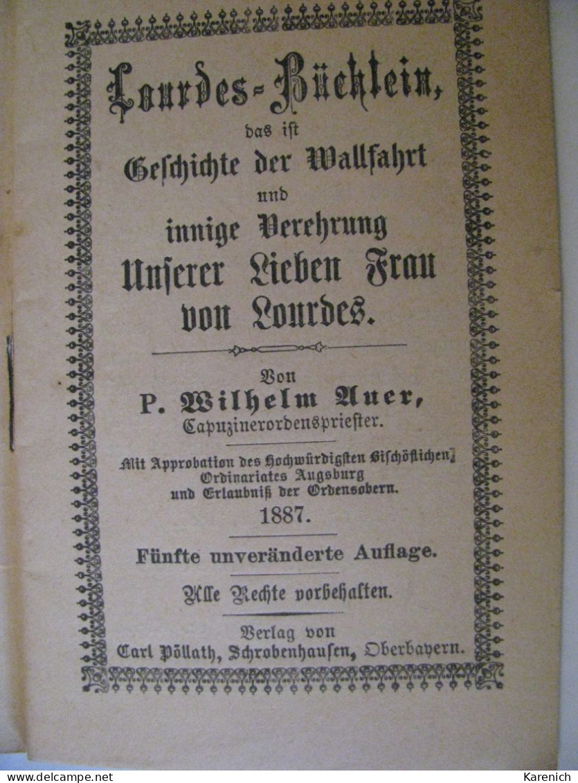 UNSERE LIEBE FRAU V. LOURDES. PEQUEÑA LIBRETA DE NTRA. SRA. LOURDES. EN ALEMAN. 1887. - Christianisme