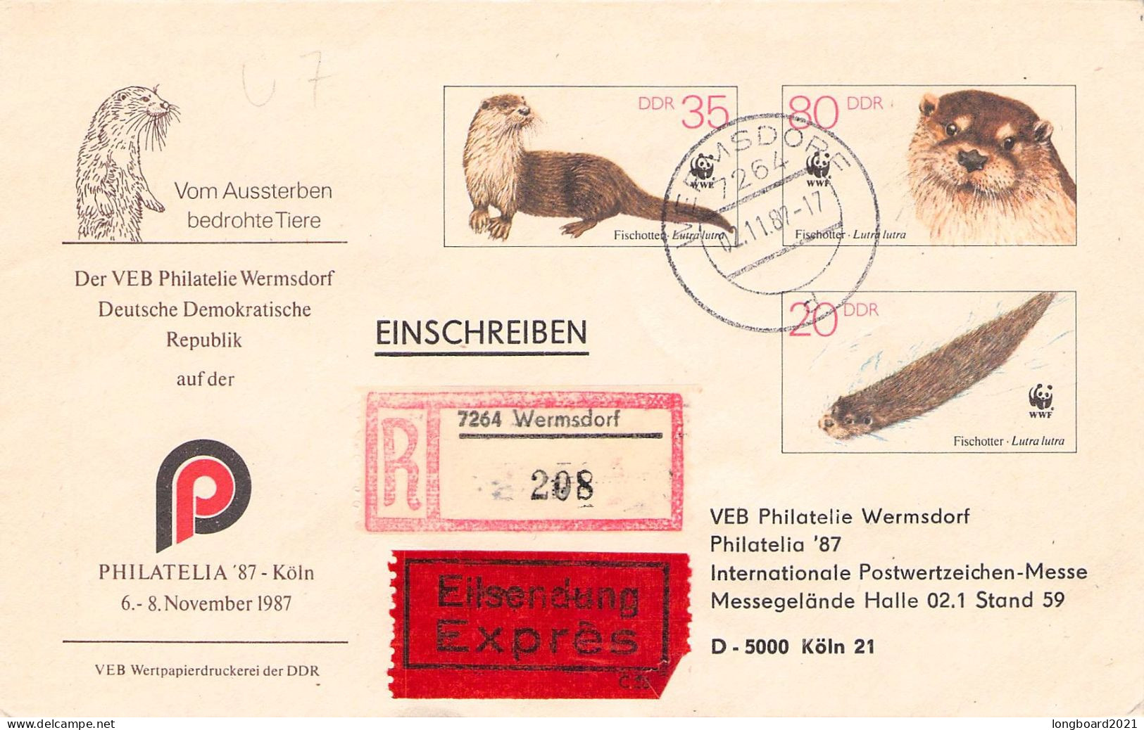 DDR - SONDERGANZSACHE 1987 PHILATELIA '87 KÖLN / 2143 - Umschläge - Gebraucht