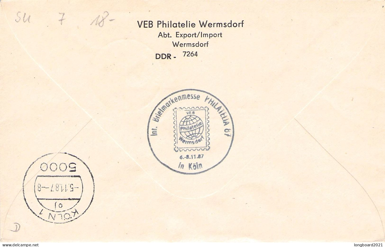 DDR - SONDERGANZSACHE 1987 PHILATELIA '87 KÖLN / 2143 - Briefomslagen - Gebruikt
