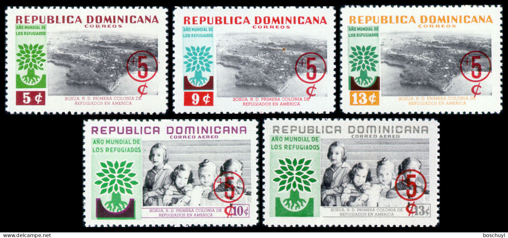 Dominican Republic, 1960, World Refugee Year, WRY, United Nations, Overprinted, MNH, Michel 717-721A - Flüchtlinge