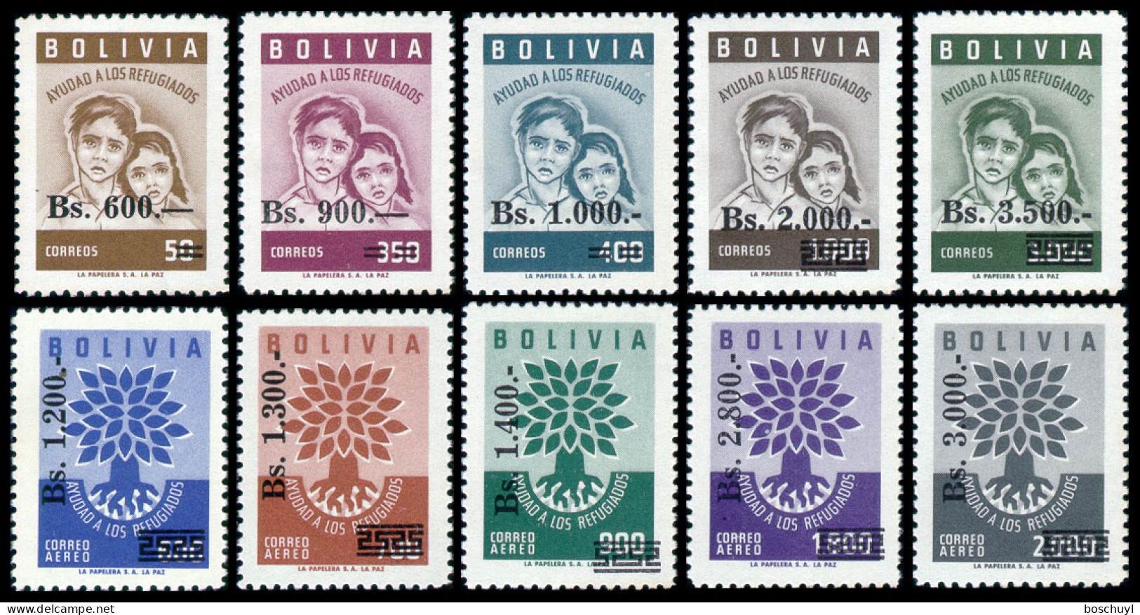 Bolivia, 1962, World Refugee Year, WRY, United Nations, Overprinted And Revalued, MNH, Michel 662-671 - Réfugiés