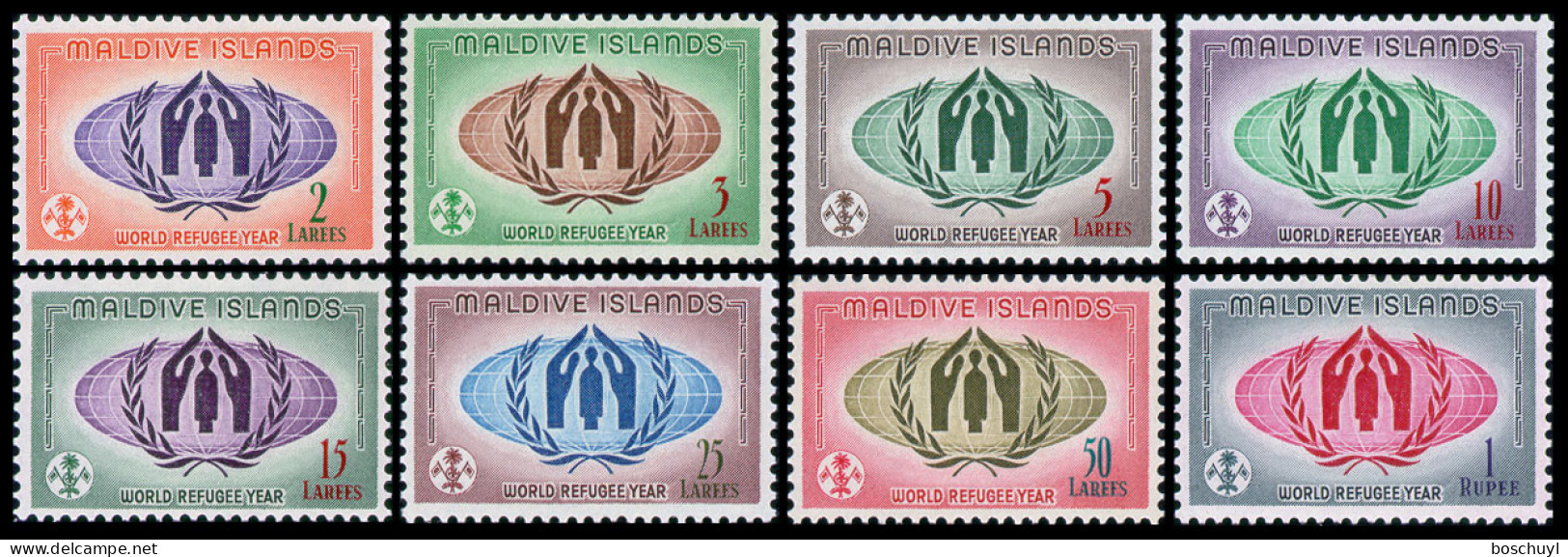 Maldives, 1960, World Refugee Year, WRY, United Nations, MNH, Michel 61-68 - Vluchtelingen