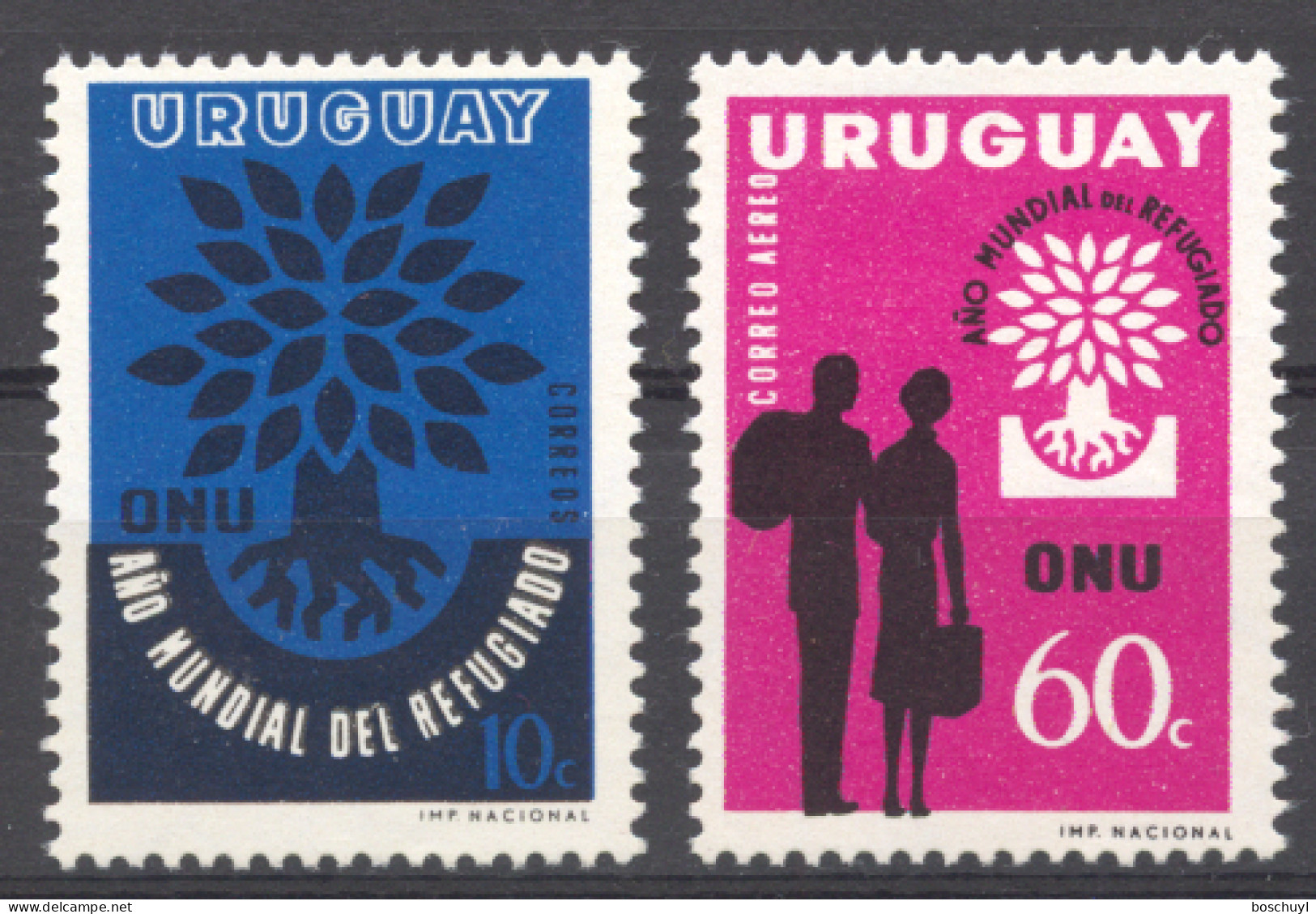 Uruguay, 1960, World Refugee Year, WRY, United Nations, MNH, Michel 887-888 - Rifugiati