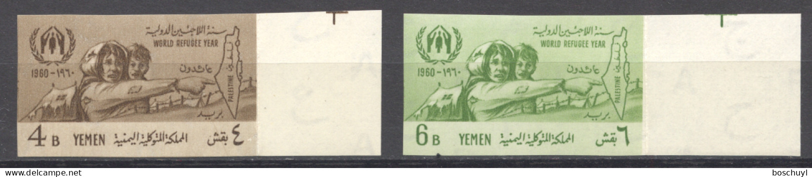 Yemen Arab Republic, 1960, World Refugee Year, WRY, United Nations, Imperforated, Margins Folded, MNH, Michel 196-197B - Flüchtlinge