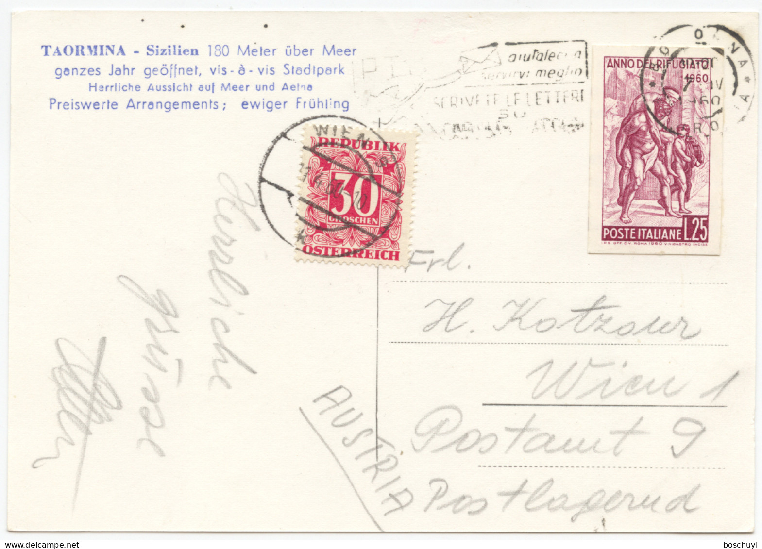 Italy, 1960, World Refugee Year, WRY, Imprinted Stamp From Information Leaflet On Card - RARE, Michel 1058 - Réfugiés