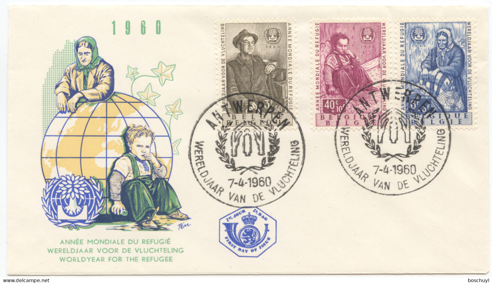 Belgium, 1960, World Refugee Year, WRY, FDC With Antwerpen Cancellation, Michel 1182-1184 - Réfugiés