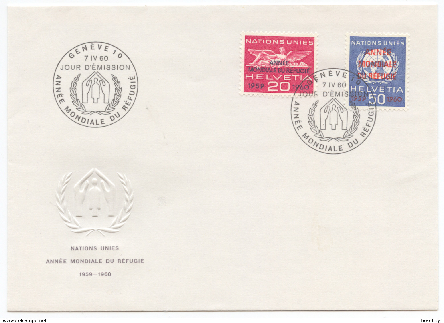 Switzerland, European Office, 1960, World Refugee Year, WRY, FDC, Michel 31-32 - Vluchtelingen