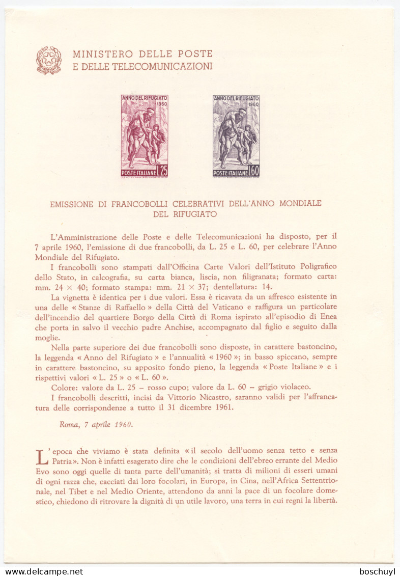 Italy, 1960, World Refugee Year, WRY, Official Information Leaflet With Imprinted Stamps, Michel 1058-1059 - Refugees