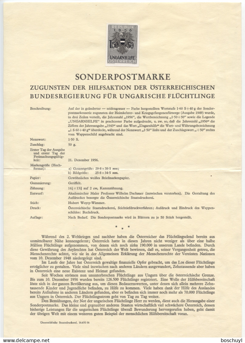 Austria, 1956, Aid For Hungarian Refugees, Imperforated Blackprint On Information Leaflet, MH, Michel 1030 - Vluchtelingen