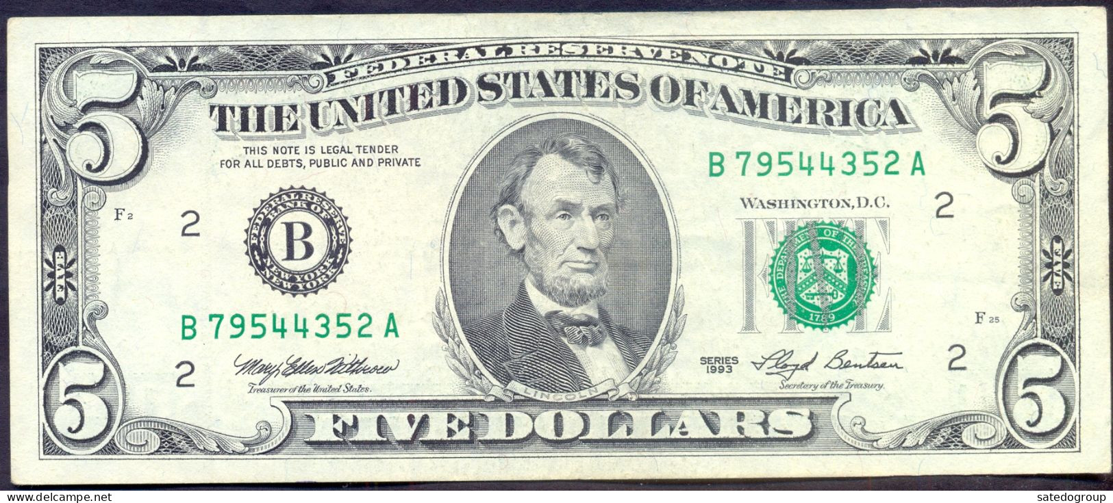 USA 5 Dollars 1993 B  - VF+ # P- 491 < B - New York NY > - Billetes De La Reserva Federal (1928-...)