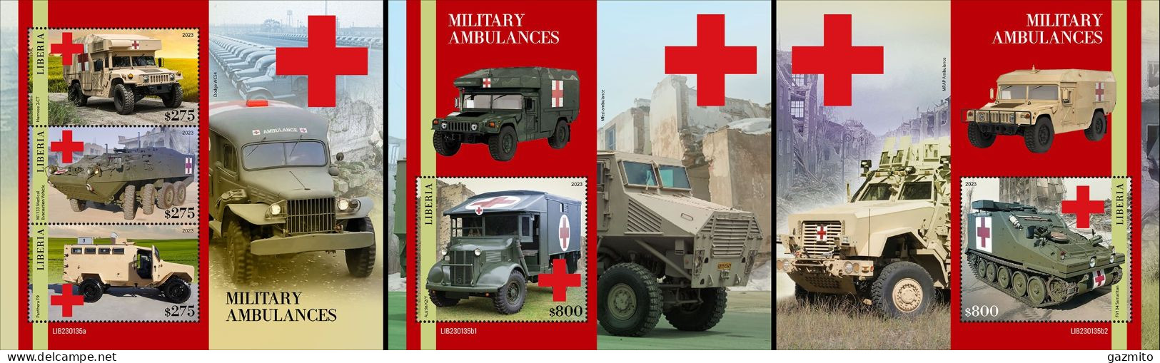 Liberia 2023, Military Ambulance, Cars, 3val In BF+2BF - First Aid