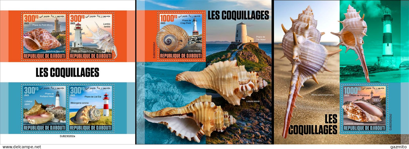 Djibouti 2023, Lighthouses And Shells, 4val In BF +2BF - Fossiles