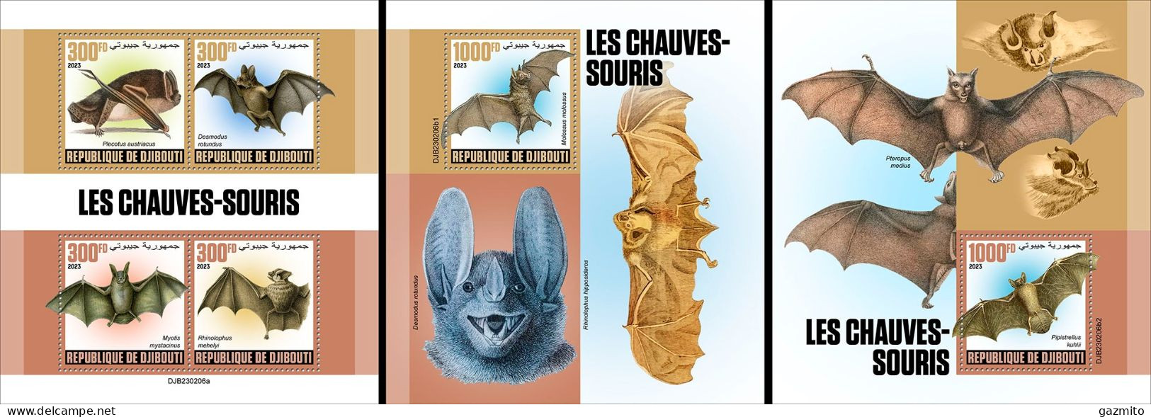 Djibouti 2023, Animals, Bats, 4val In BF +2BF - Chauve-souris